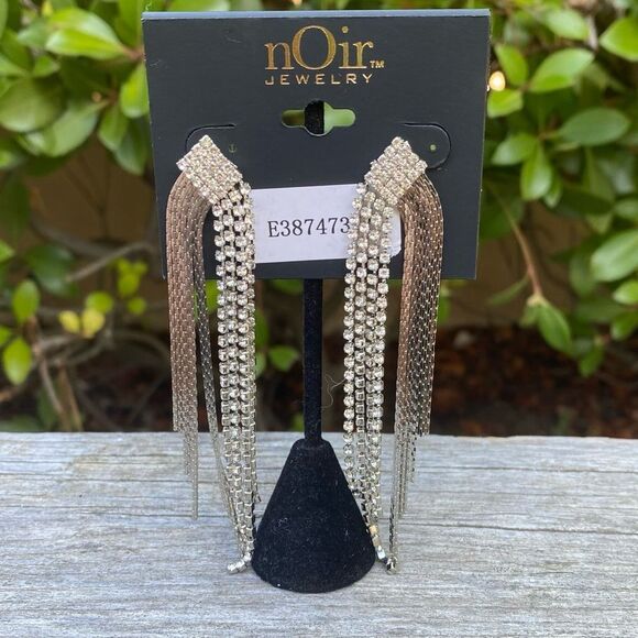 New Noir Jewelry Silver Rhinestone Waterfall Dangle Earrings. NWOT Bridal Party - Picture 1 of 2